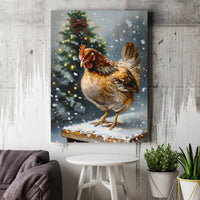 Winter Farm Hen Canvas Print, Christmas Chicken Snowy Farmhouse Canvas Art, Festive Holiday Animal Canvas Wall Art, Country Decor Present