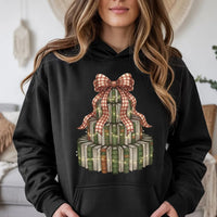 Festive Library Stack Hoodie, Christmas Book Tree Hoodie, Bookish Holiday Graphic Sweatshirt, Reader Teacher Pullover Hoodie Present