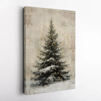 Snow Covered Pine Canvas Print, Rustic Christmas Tree Canvas Wall Art, Winter Holiday Canvas, Farmhouse Christmas Wall Decor, Seasonal Present