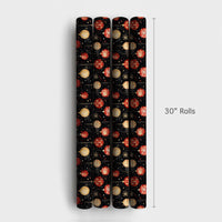 Red Gold Holiday Gift Wrap, Watercolor Christmas Ornament Wrapping Paper, Traditional Xmas Wrapping Paper, Holiday Supply