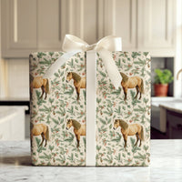 Holly and Pine Holiday Gift Wrap, Rustic Horse Christmas Wrapping Paper, Equestrian Winter Wrapping Paper, Country Woodland Present Wrap