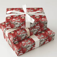 Adorable Santa Hat Gift Wrap, Christmas Monkey Wrapping Paper, Watercolor Animal Wrapping Paper, Red Winter Holiday Paper