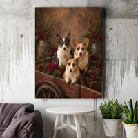 Rustic Christmas Corgi Wall Art, Corgi Wagon Canvas, Vintage Holiday Dog Canvas Print, Farmhouse Corgi Decor, Dog Lover Present