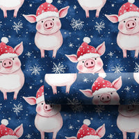 Santa Hat Piggy Holiday Gift Wrap, Adorable Christmas Pig Wrapping Paper, Whimsical Animal Present Wrap, Navy Winter Packaging Paper