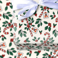 Candy Cane Holly Gift Wrapping Paper, Fox Christmas Wrapping Paper, Adorable Winter Fox Wrap Paper, Holiday Gift Wrap, Whimsical Xmas Present