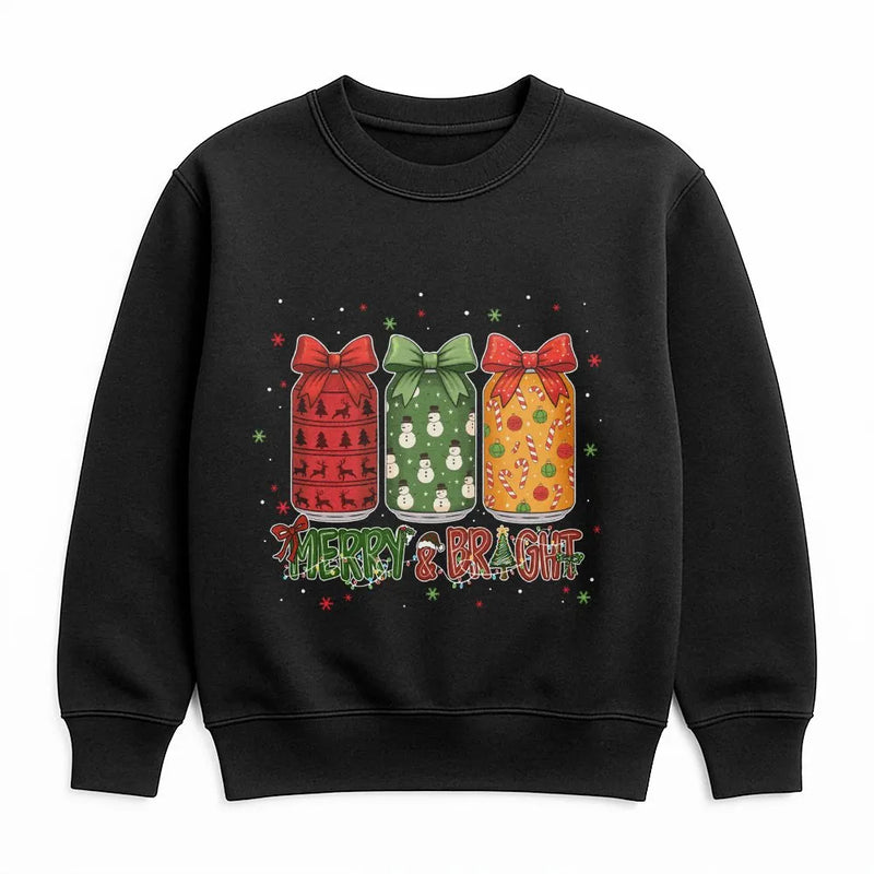 Snowman Reindeer Candy Cane Holiday Sweater, Merry and Bright Christmas Jars Sweatshirt, Festive Xmas Crewneck, Adorable Winter Pullover