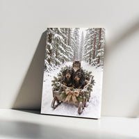 Snowy Forest Dachshund Wall Art, Dachshund Cat Winter Sleigh Canvas, Christmas Pet Canvas Print, Holiday Dog and Cat Wall Decor