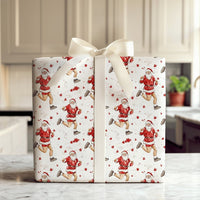 Jogging Santa Claus Gift Wrap, Running Santa Wrapping Paper, Humorous Fitness Santa Holiday Wrap, Adorable Christmas Present Wrapping Paper Roll