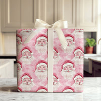 Watercolor Santa Face Gift Wrap, Pink Santa Claus Wrapping Paper, Adorable Pastel Christmas Wrapping Paper, Whimsical Holiday Gift Wrap Roll
