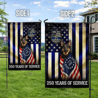 German Shepherd Thin Blue Line Garden Flag | 250 Years Police Service Commemorative | Double-Sided Polyester | Law Enforcement Support Gift