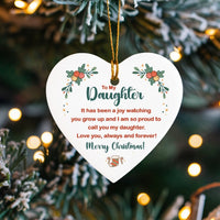 Meaningful Holiday Keepsake Ornament, To My Daughter Heart Ornament, Ceramic Love Note Ornament, Christmas Tree Decoration, Daughter Present