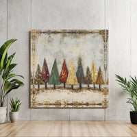 Rustic Gold Leaf Forest Print, Christmas Trees Canvas Wall Art, Textured Holiday Canvas, Winter Pine Tree Decor, Digital Download Art
