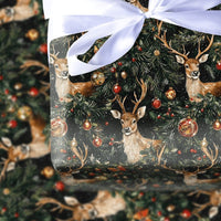 Rustic Pine Reindeer Gift Wrap, Vintage Reindeer Wrapping Paper, Dark Christmas Ornament Paper Roll, Elegant Winter Reindeer Gift Wrap