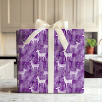 Watercolor Winter Forest Gift Wrap, Purple Reindeer Wrapping Paper, Snowy Deer Holiday Wrapping Paper, Woodland Christmas Gift Wrap Roll