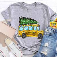 Festive Holiday Bus Driver Tee, School Bus Christmas Tree T-Shirt, Christmas Bus Graphic Shirt, Adorable Winter Xmas Tee, Teacher Holiday Present