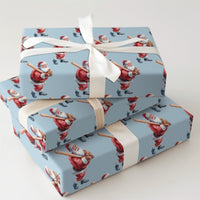 Sports Holiday Gift Wrap, Baseball Santa Christmas Wrapping Paper, Batter Santa Claus Gift Wrapping Paper, Baseball Fan Holiday Present Wrap