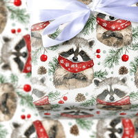 Adorable Woodland Animal Gift Wrap, Raccoon Scarf Wrapping Paper, Watercolor Winter Raccoon Paper, Christmas Holiday Wrapping Paper Roll