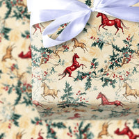 Equestrian Holiday Holly Gift Wrap, Vintage Horse Christmas Wrapping Paper, Country Snowflake Wrapping Paper, Horse Lover Present