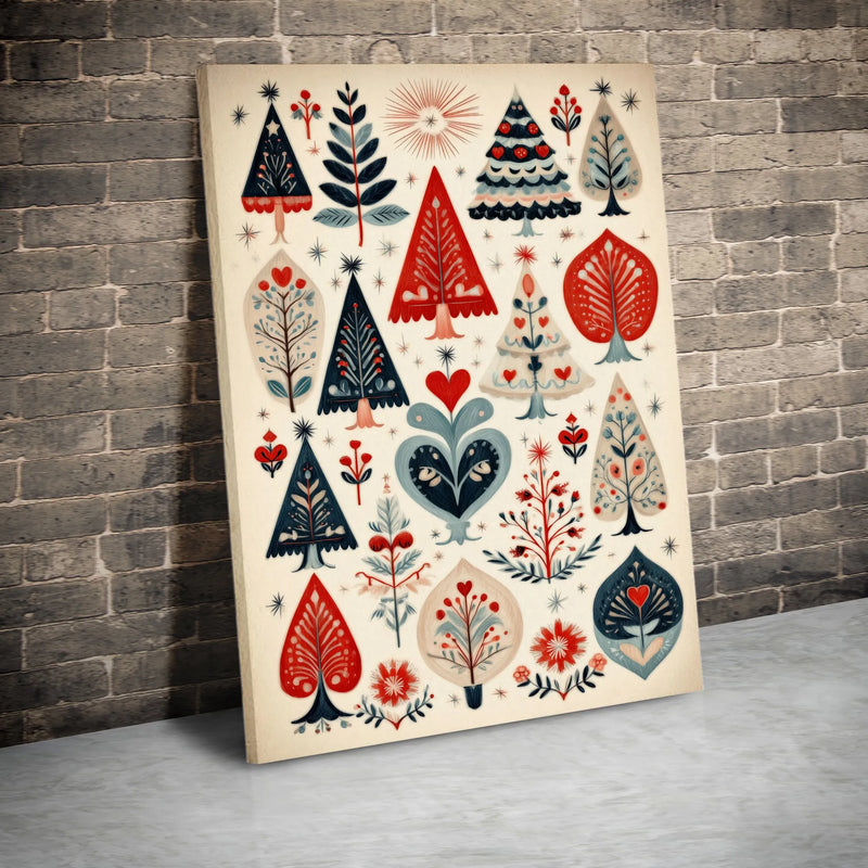 Winter Tree Canvas Print, Scandinavian Folk Art Christmas Canvas, Nordic Holiday Canvas Wall Art, Festive Seasonal Decor, Home Holiday Present