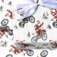 Dirt Bike Santa Tricks Gift Wrap, Motocross Santa Christmas Wrapping Paper, Winter Motorcycle Wrapping Paper, Biker Holiday Gift Wrap