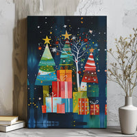Colorful Holiday Canvas Print, Abstract Christmas Tree Canvas Art, Festive Winter Xmas Canvas Wall Decor, Holiday Season Office Present
