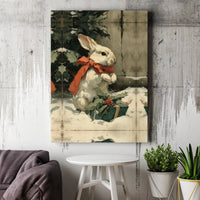 Festive Bunny Canvas Print, Vintage Christmas Rabbit Canvas, Winter Holly Rabbit Wall Art, Holiday Bunny Canvas, Christmas Home Decor Present