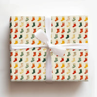 Vintage Holiday Gift Wrap, Christmas Stocking Wrapping Paper, Colorful Festive Christmas Wrapping Paper Roll, Traditional Xmas Present Wrap