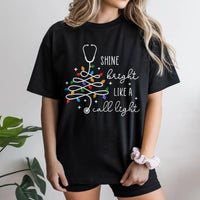 Nurse Christmas Stethoscope Tee, Shine Bright Like a Call Light Shirt, Nurse Christmas Shirt, Medical Holiday T-Shirt, RN Xmas Present