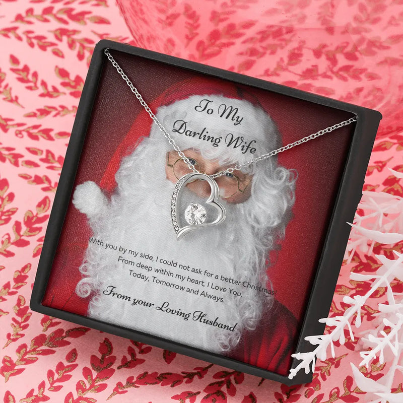 14K White Gold Cubic Zirconia Heart Necklace, Forever Love Heart Necklace for Wife, Love Pendant Necklace, Romantic Christmas Holiday Present