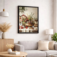 Pine Cones Berries Holiday Wall Art, Christmas Still Life Canvas Print, Winter Botanical Canvas, Christmas Wall Art, Seasonal Home Decor