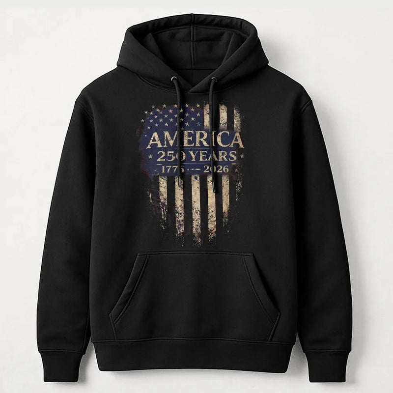 America 250 Years Hoodie | 1776-2026 Vintage USA Flag Design | Soft Cotton-Polyester Blend | Semiquincentennial Gift for Patriots