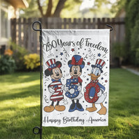 Patriotic 250 Years of Freedom Garden Flag | Cartoon Characters USA Celebration | Weather-Resistant Double-Sided Polyester | Outdoor Yard Decor Gift