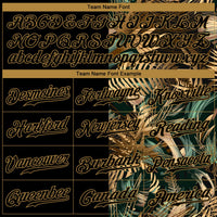 Custom 3D Pattern Design Golden And Green Tropical Leaves In The Style Of Jungle And Hawaii Authentic Baseball Jersey