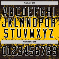 Custom Black Yellow-White Abstract Splatter Paint Hockey Lace Neck Jersey