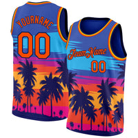 Custom Basketball Jersey - Royal Orange-Navy 3D Pattern Tropical Hawaii Palm Trees Authentic