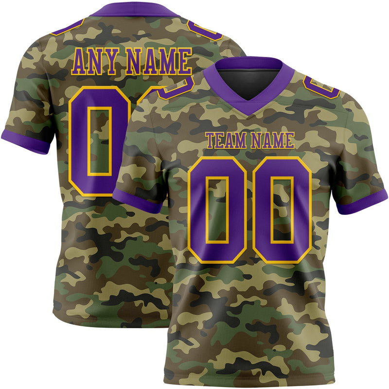 Custom Camo Purple-Yellow 3D Pattern Salute To Service Authentic Football Jersey
