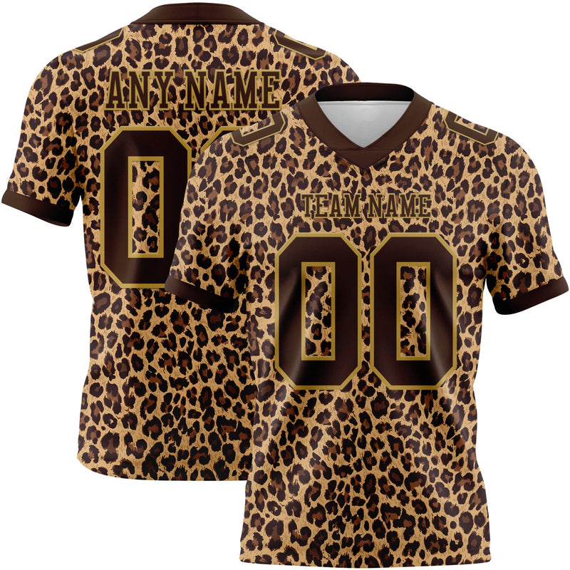 Custom Brown Old Gold 3D Pattern Leopard Print Authentic Football Jersey