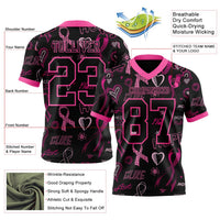 Custom Black Pink 3D Pattern Pink Ribbon Breast Cancer Awareness Month Women Health Care Support Authentic Football Jersey