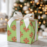 Lime Green Holiday Gift Wrap, Damask Snowflake Christmas Wrapping Paper, Red and Green Xmas Wrapping Paper, Winter Festive Gift Wrap Roll