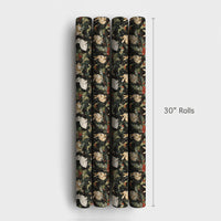 Rustic Winter Rabbit Gift Wrap, Woodland Bunny Christmas Wrapping Paper, Holiday Pine Berry Wrapping Paper, Comfy Woodland Animal Gift Wrap