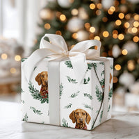 Holiday Wreath Puppy Gift Wrap, Vizsla Dog Christmas Wrapping Paper, Watercolor Dog Christmas Paper, Festive Pet Lover Gift Wrapping Paper