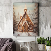 Snowy Gingerbread Winter Print, Gingerbread House Church Wall Art, Gingerbread Landscape Poster, Christmas Digital Download, Holiday Decor