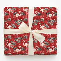 Tropical Red Holiday Gift Wrap, Christmas Flamingo Wrapping Paper, Snowy Flamingo Wrapping Paper, Winter Holly Gift Wrap, Adorable Gift Wrap