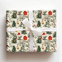 Christmas Tree Pinecone Gift Wrap, Vintage Botanical Wrapping Paper, Nostalgic Cream Holiday Wrapping Paper, Classic Winter Wrapping Paper