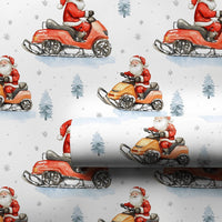 Watercolor Snowmobile Santa Gift Wrap, Snowmobile Santa Wrapping Paper, Winter Adventure Santa Wrapping Paper, Christmas Holiday Gift Wrap