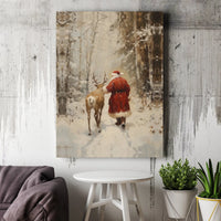 Snowy Forest Reindeer Canvas Print, Vintage Santa Claus Canvas Wall Art, Christmas Holiday Wall Decor, Vintage Santa Canvas Art, Xmas Present