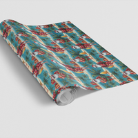 Beach Coastal Christmas Gift Wrap, Tropical Santa Wrapping Paper, Surfing Santa Holiday Paper, Summer Vacation Christmas Wrapping Paper