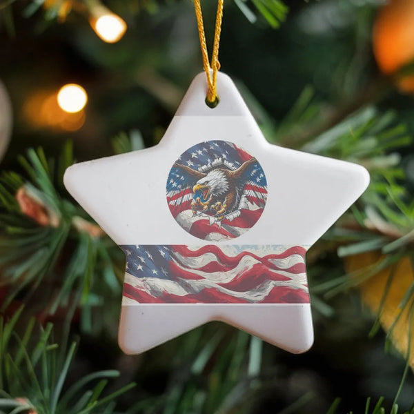 Star Shaped Ceramic Keepsake, Patriotic American Flag Eagle Ornament, Patriotic Christmas Ornament, Veteran American Eagle De