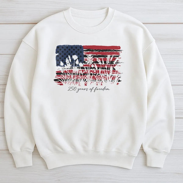 250 Years of Freedom Sweatshirt | Patriotic Wildflower American Flag Art | Soft Cotton Polyester Blend | Gift for Americana Collectors