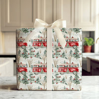 Vintage Camper Holiday Gift Wrap, Red Camper Van Christmas Wrapping Paper, Snowy Winter Wonderland Wrapping Paper, Festive Xmas Gift Wrap